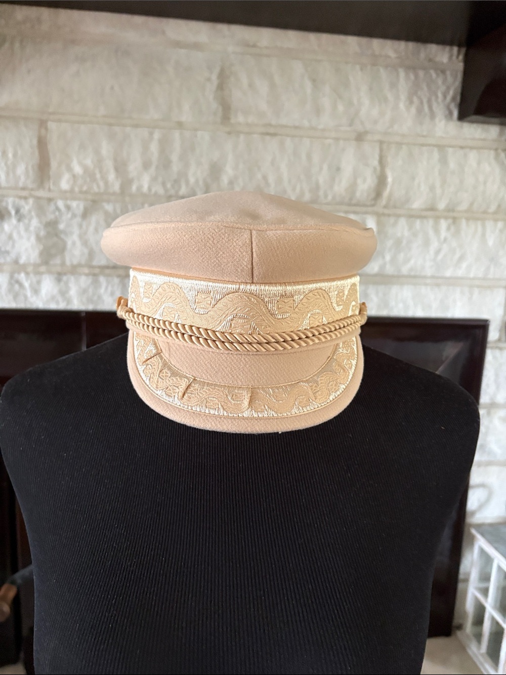 Lack Of Color Cream Embroidered Captain Cap with Braided Trim